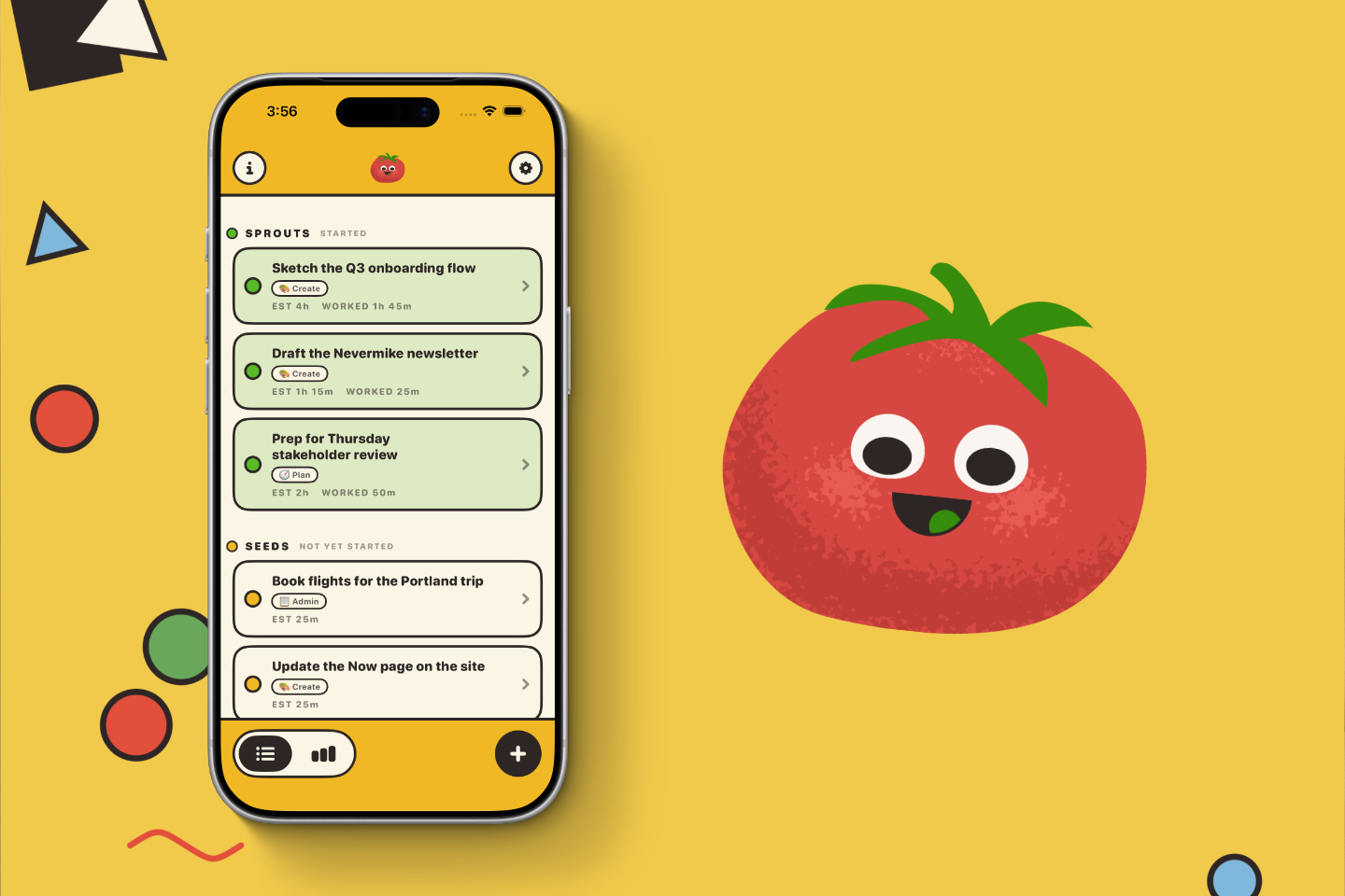 Tomatee app screen shot and icon on decorative background